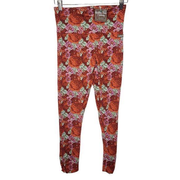 Matilda Jane NEW Medium Girls Red Floral Pull On Stretch Leggings - Picture 1 of 4